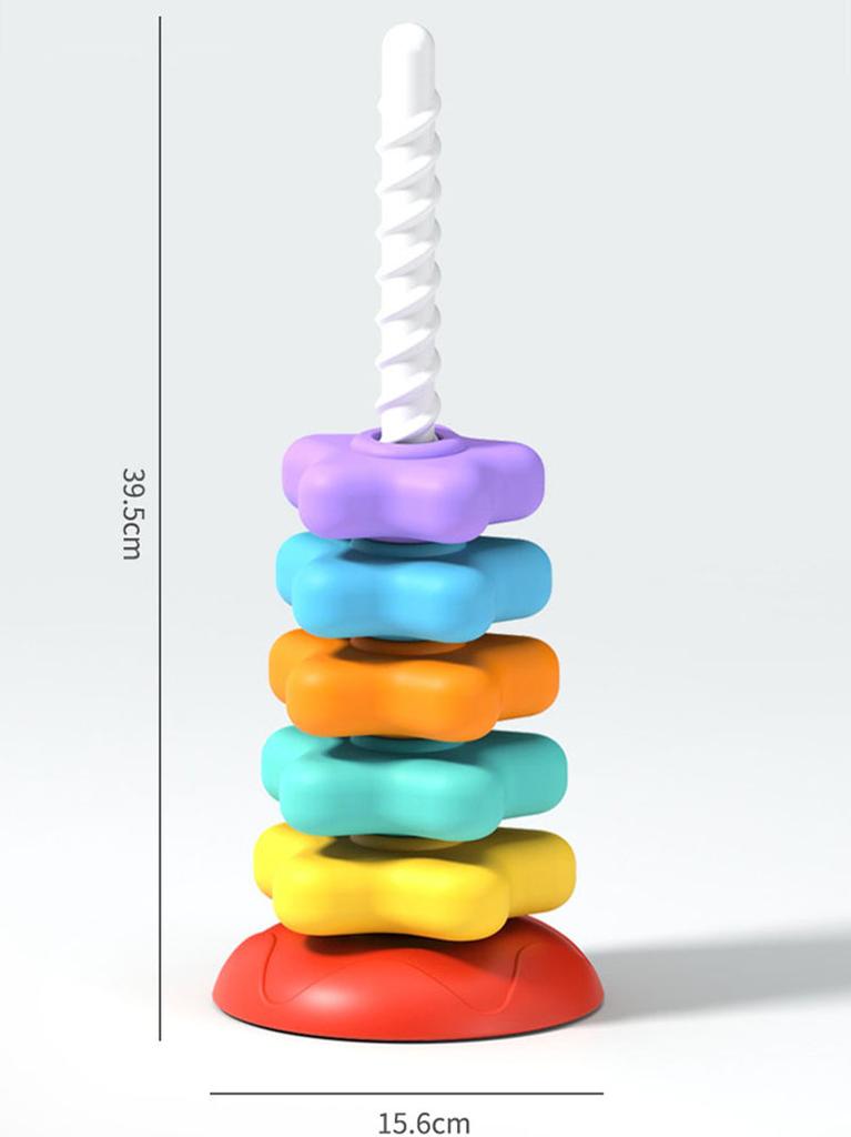 Montessori Rotating Rainbow Tower Baby Stacking Puzzle Toddler Toys Children Motor Skill Game Spinning Stacking Toys 1 To 2 Year