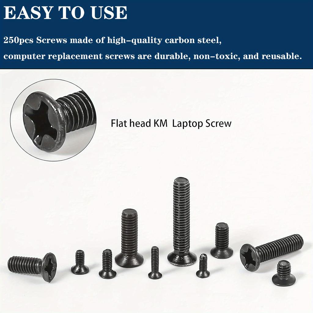 KM Black Cross Countersunk Head Screw Set Computer Notebook Screw 250Pcs Boxed Countersunk Head Screw M2M3