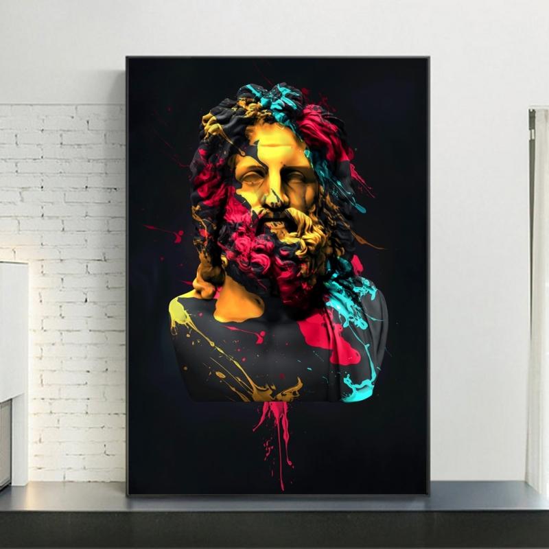 Sculpture of Zeus Oil Paintings On Canvas Greek Mythology Wall Art Posters and Prints Abstract Portrait Pictures Home Decoration