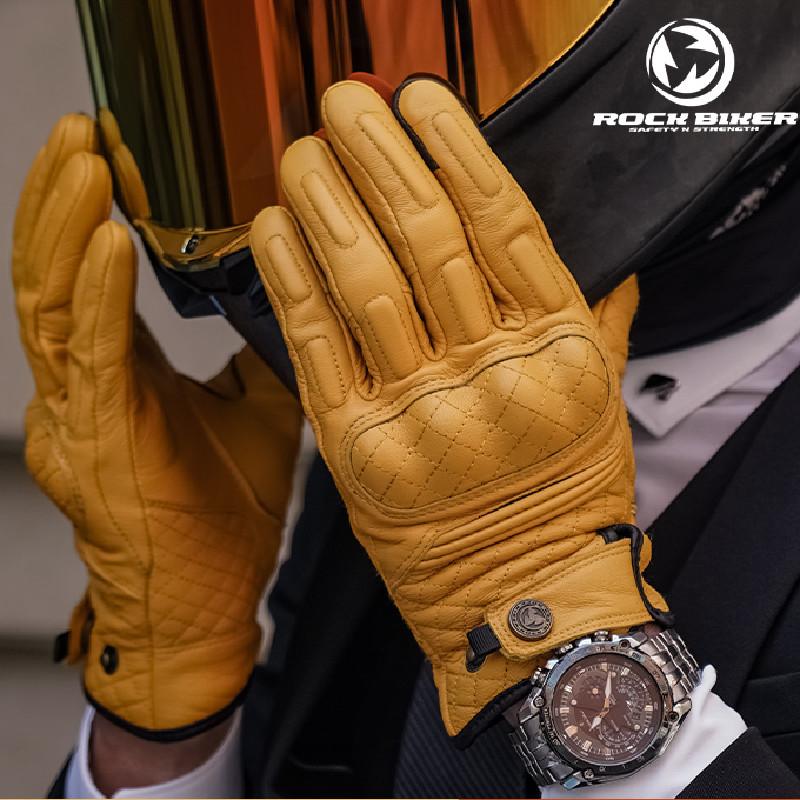 Skórzane Retro Rękawice Motocyklowe Na Całe Palce Ochrona Kostek Skóra Kozia Rękawice Motocyklowe Letnie Rękawice Jazdy Męskie Brązowe