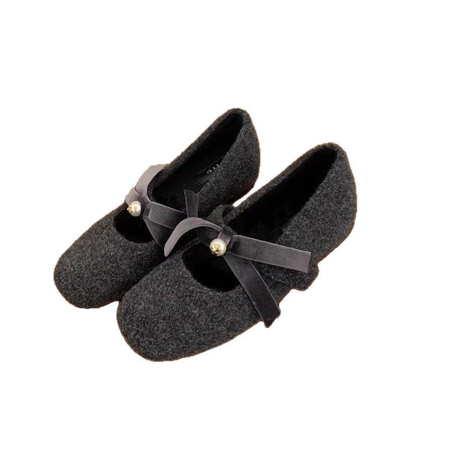 2025 spring new French temperament bow inner height increase Mary Jane shoes women's versatile one-word pink light mouth single shoes