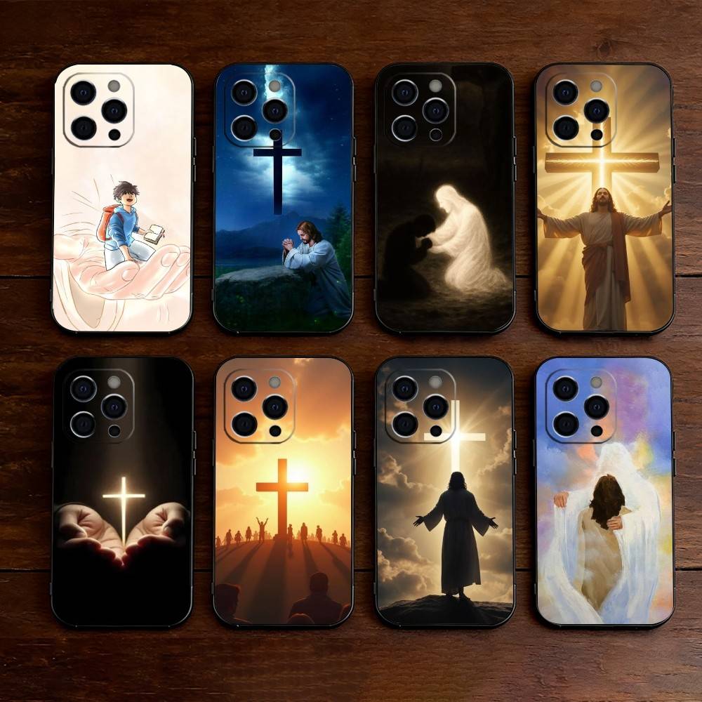 Faith Christian Religious Jesus Phone Case For iPhone 17,16,15,14,13,12,11 Plus,Pro Max,XS,Soft Silicone Black Cover
