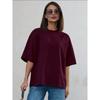 Western Style Fashion Casual Loose Solid Cotton T-shirt Top Solid Color Loose T-shirt Top