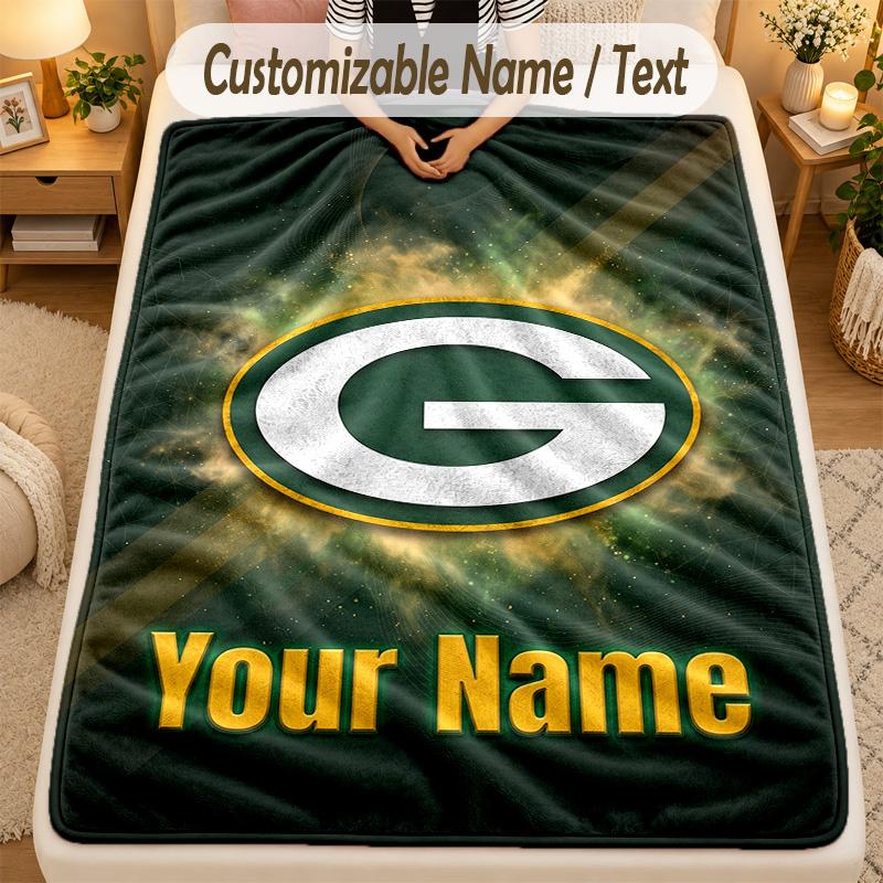 Flannel BlanketGreen Bay Packers Custom Name Text Personalized Soft Warm Throw Blanket Home Decor Gift