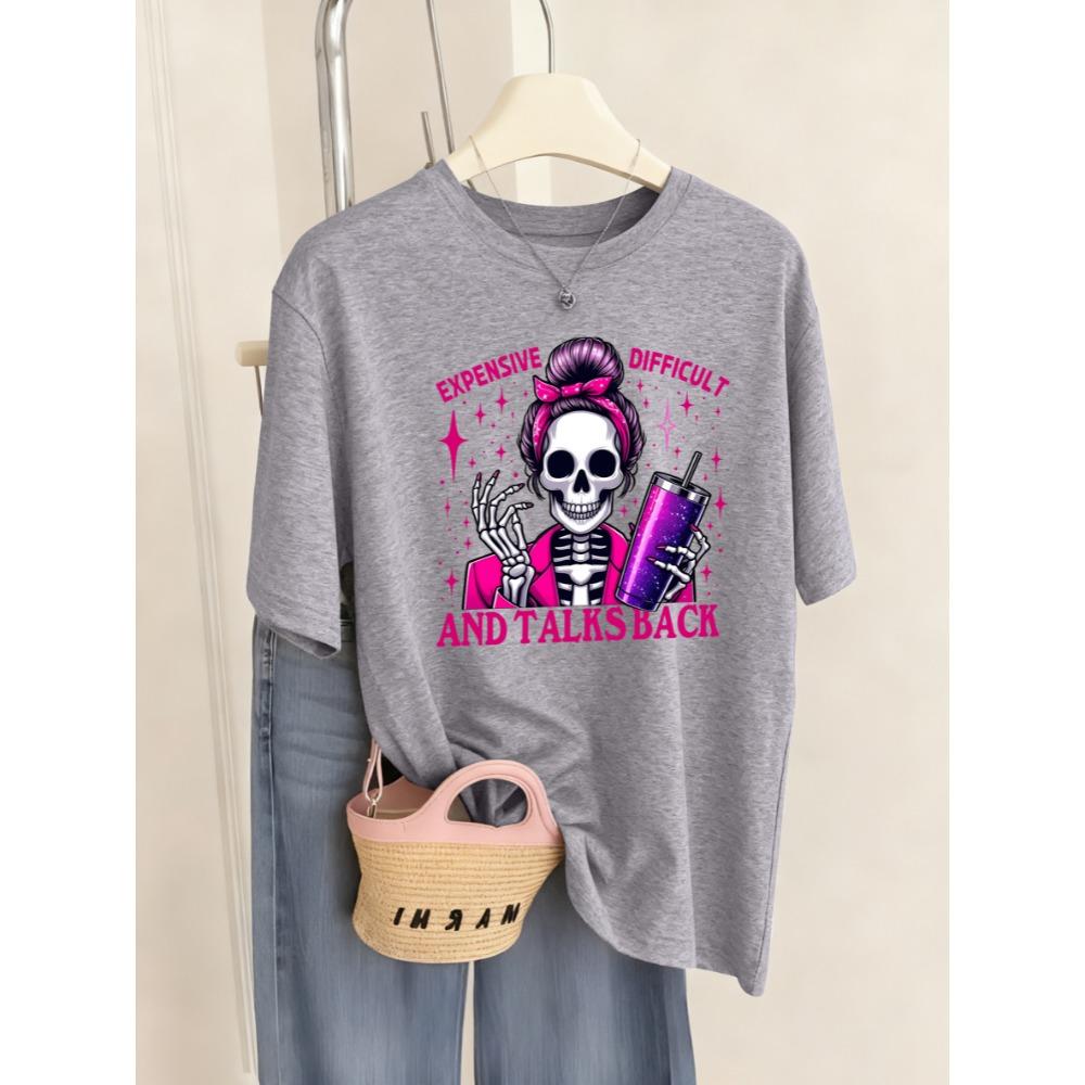 Expensive Difficult Suit Skulls Pattern T-Shirts Women Crewneck Casual T Shirt Hip Hop Multicolor Tops Soft Short Sleeve