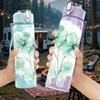 1PC Light Green Flower Watercolor Print 750ml Color Plastic Sports Water Bottle Leakproof Flip Straw Lid Suitable for Sports Office Home Use