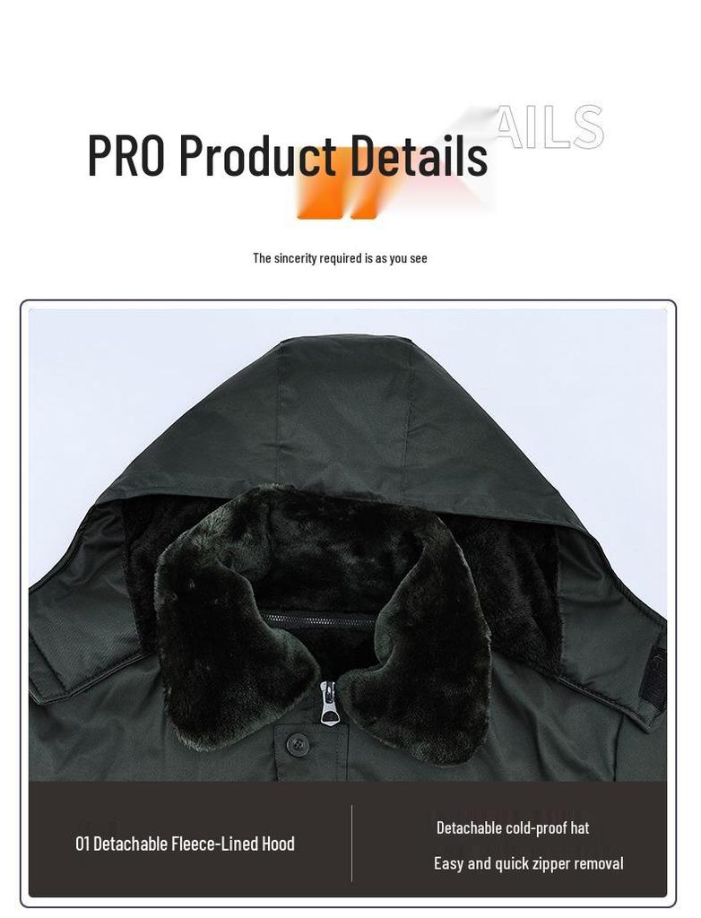 Waterproof Fleece-Lined Cotton Coat with Removable Lining for Cold Storage Work