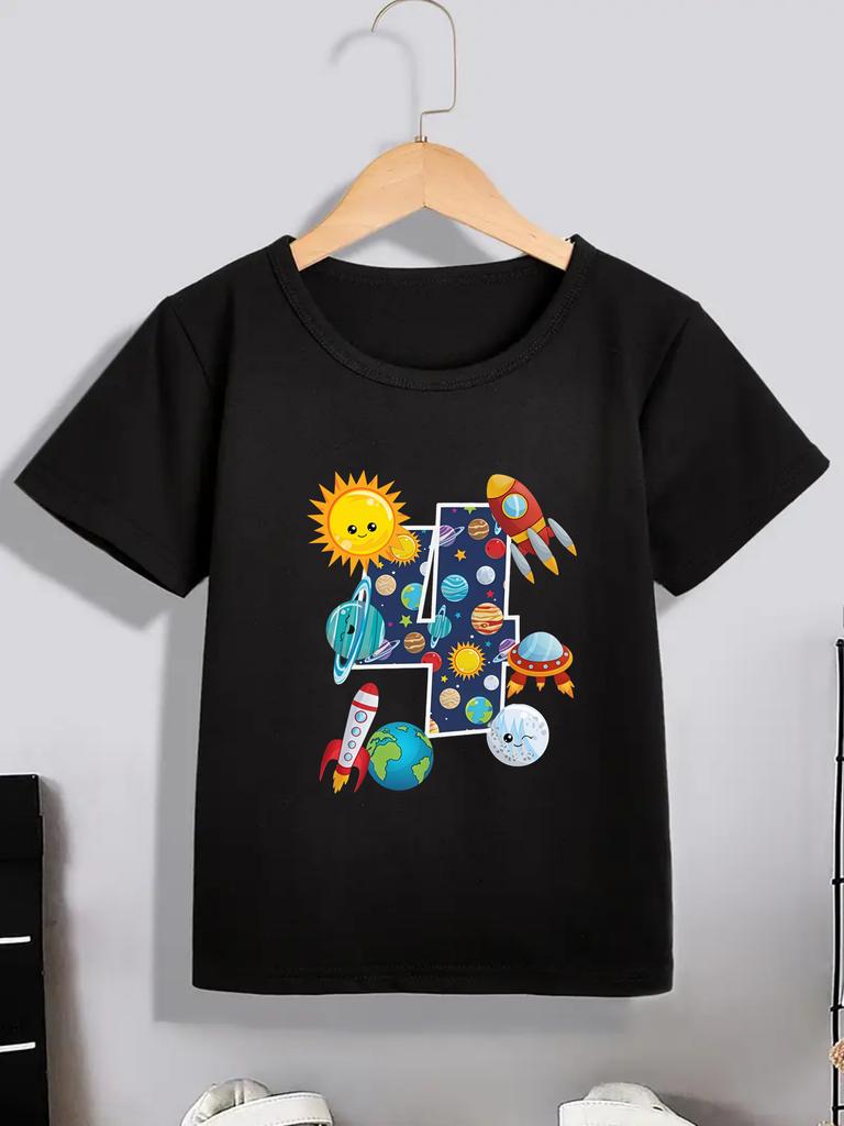 Personalized Name Space Aerospace Rocket 3rd/4th/5th Birthday Print T-Shirt Boys Children'S Shirt Space Birthday Party Gift Tees