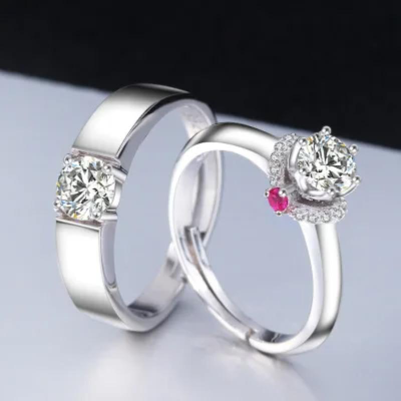 Fashion Exquisite Silver Color Pair Rings for Women Men Adjustable Couple Engagement Wedding Gift Jewelry Accessoires