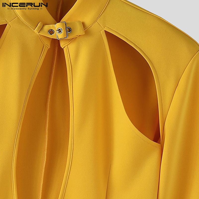 INCERUN Men Long Sleeve Hollow Out Cutout Party Thin Blazer Coats