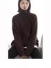 Damen Europäischer Stil Hoher Kragen Reiner Wollpullover - Herbst/Winter Mittellang, Lockere Passform, Gerippt, Elegante Strickware