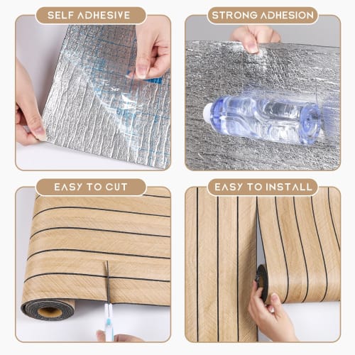 VEELIKE 3D Beige Wood Grain Wallpaper Slatwall Panel Sticker, 3mm Thick, 42.8x300cm, with Sponge, Strap Wood Grain Wall Panel, Remake Sheet, Cuttable,