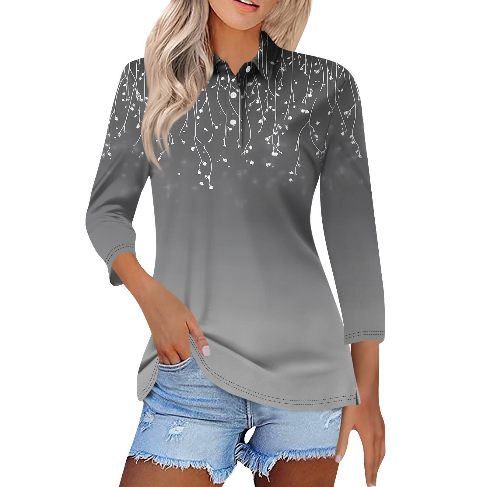 

Женская модная повседневная рубашка с короткими рукавами 3/4 с лацканами и принтом, женские топы на пуговицах XL