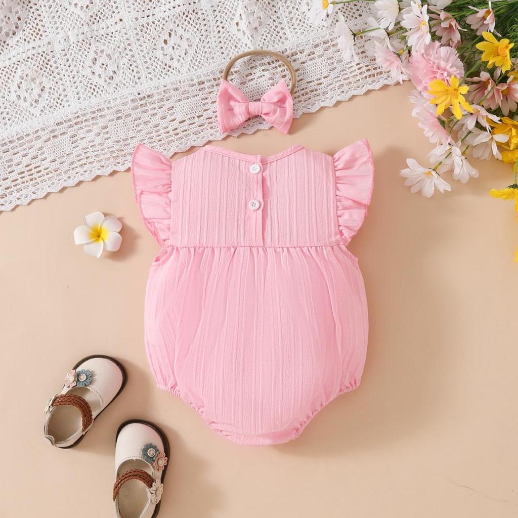0-18M Neugeborenes Baby Mädchen Outfits Niedliche 3D Strick Blumen Sommerkleidung Säugling Fliegenärmel Bubble Strampler Stirnband Kleidung