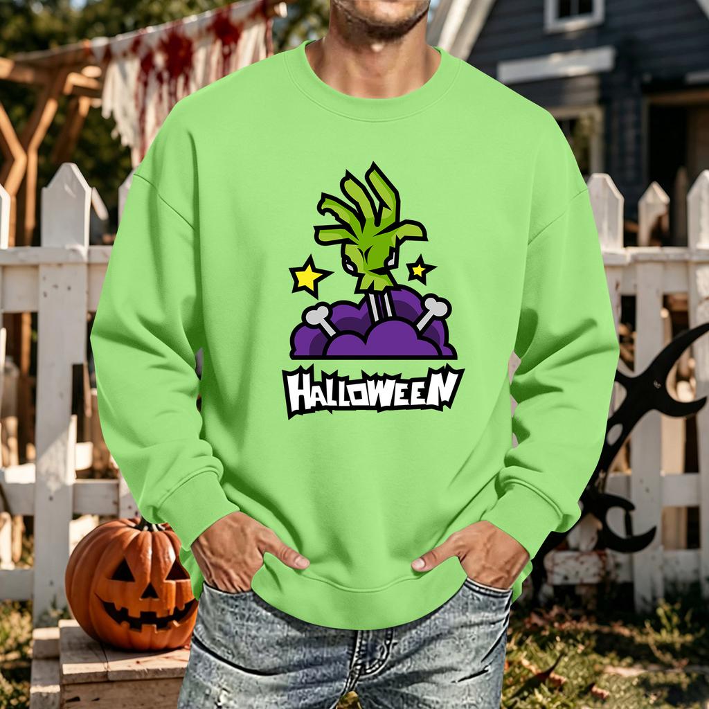 Men's Halloween Printed Long Sleeve T-Shirt Unisex Crewneck Casual Sports Top