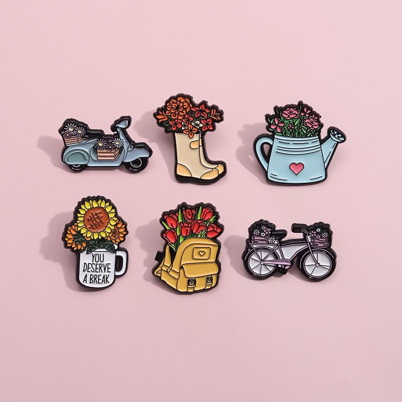 Creative Alloy Flower Car Brooch – Cute, Niche Painted Badge Accessory