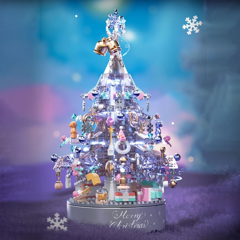 Purple Christmas Tree Music Box Building Blocks with Lights and Gift Bag Toys Adult Home Decoration Gift