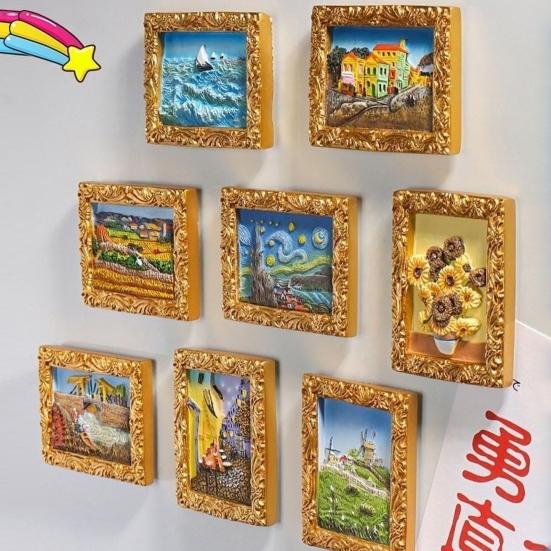1/3/6Pcs World Famous Painting Refrigerator Magnet Home Office Kitchen Locker Fridge Resin 3D Oil Painting Art Magnetic Decoration Ornament