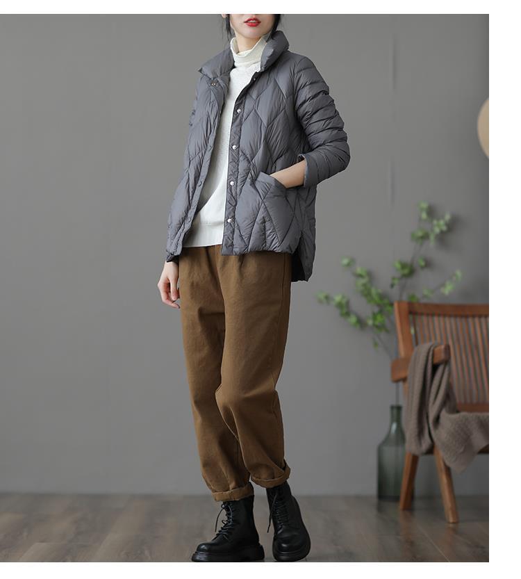 Jachetă Trendy Retro Albă cu Puf de Rață pentru Femei - Ușoară, Croială Largă, Scurtă, Palton de Iarnă 2024.