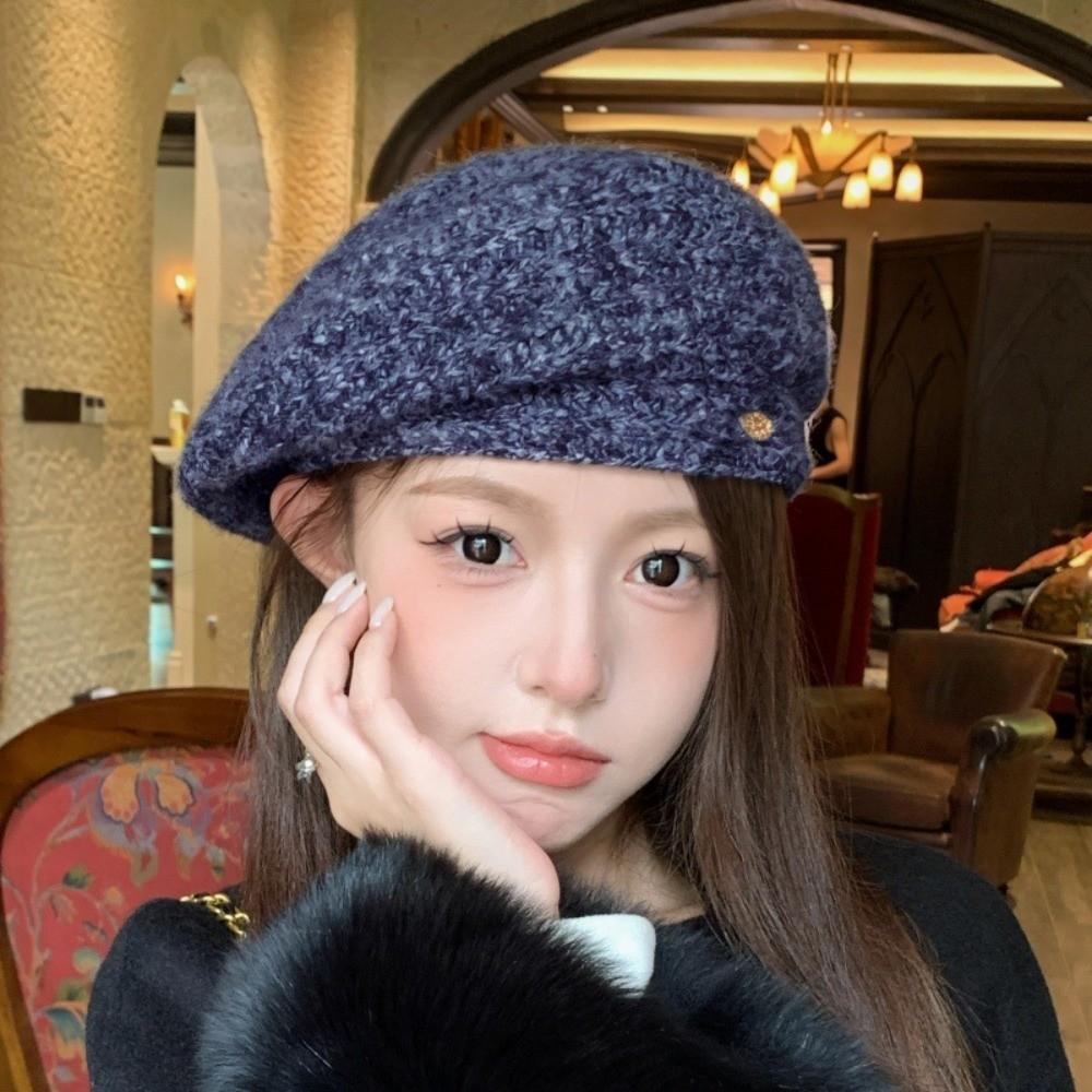Polyester Women Knitted Beret Hat Spring Summer Girls Vintage Beret Hat Casual Wear