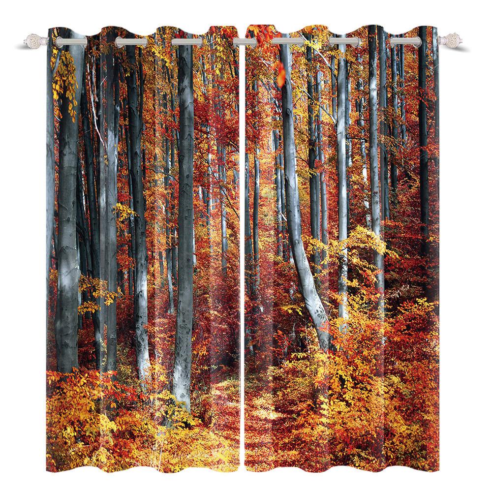 Modern Autumn Forest Curtains Fall Woodland Scenery Panels Window Curtain Bedroom Living Room Darkening Drapes Made Of Polyester Decor