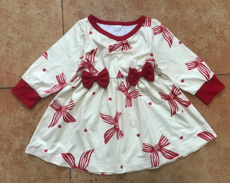 Girls Long Sleeve Ruffle Dress Basic Crewneck Everyday Dress Soft Print Dress For Kids