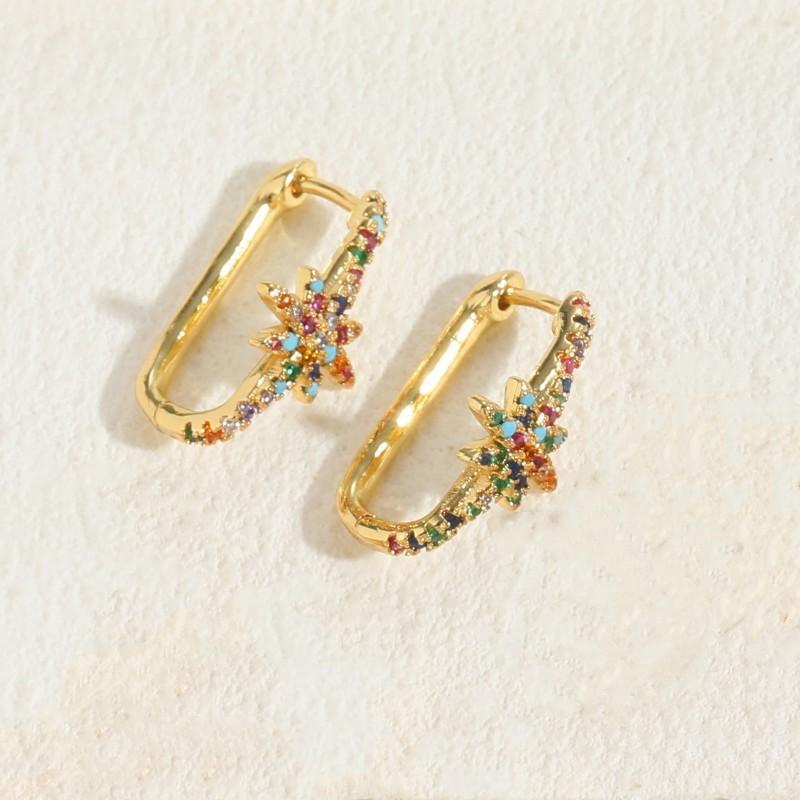 2025 New Fashion Women Luxury Geometric Colorful Zircon Inlaid Snowflake O Shaped Earrings Women Ins Stud Earrings Jewelry