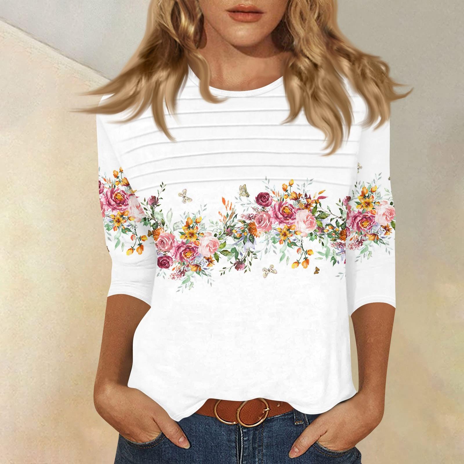 

Женский топ с круглым вырезом и рукавами 3/4 в полоску XXL