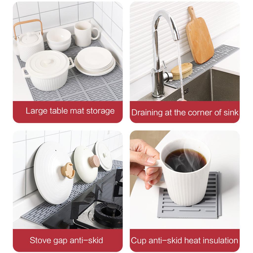 Interlocking Silicone Dish Drying Mat 4Pcs Countertop Waterproof Non-Slip Drain Tray for Kitchen