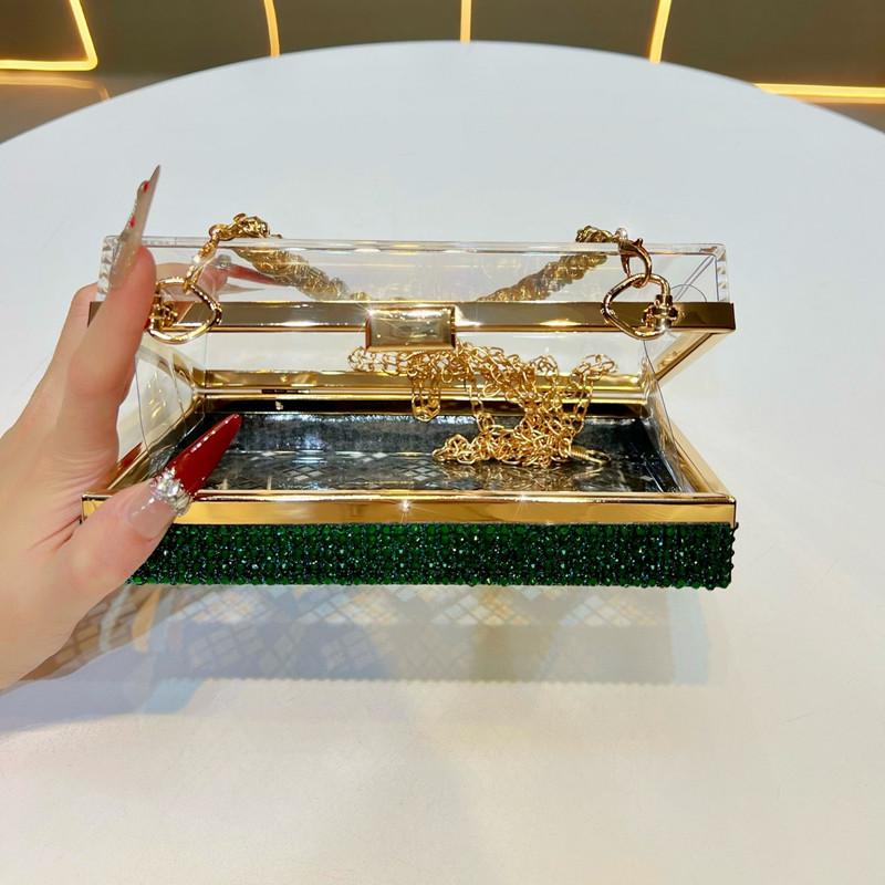 2026 Fashion Designer Women's Diamond Embedded Evening Box Bag Luxury Wedding Bride Handbag High End Party Dress Crossbody Bag
