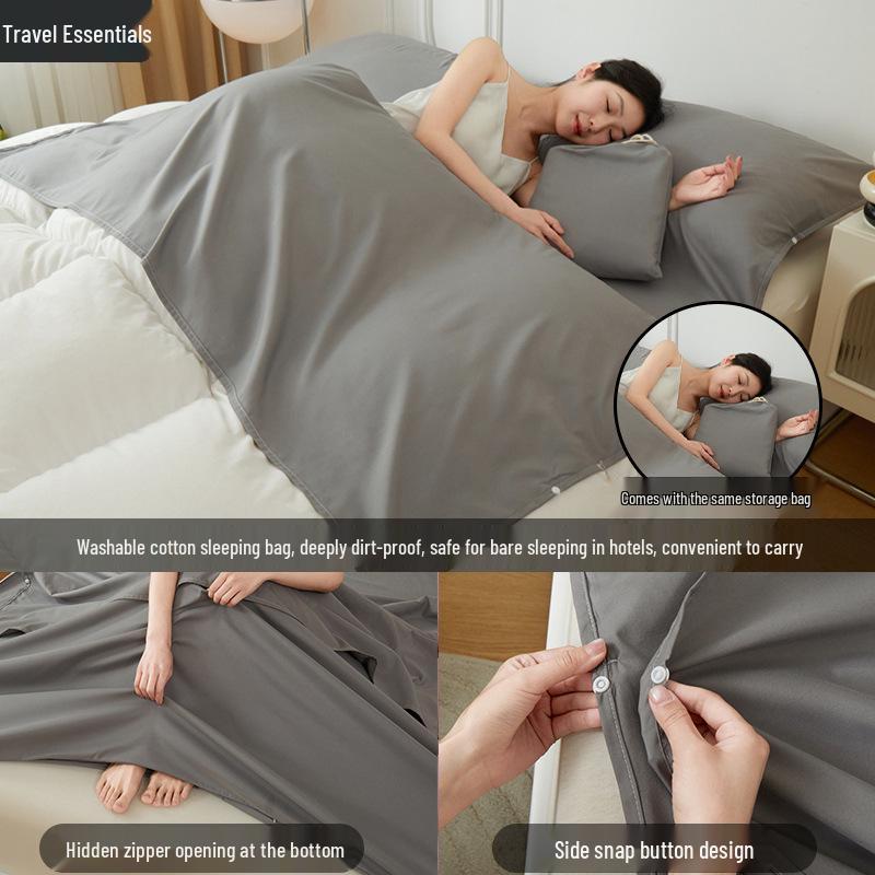 Portable Stain-Proof Cotton Sleeping Bag: Detachable, Solid Color Duvet Cover with Bed Sheet for Travel and Hotel Stays.