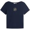 Cotton Elegant Casual Commuter Ring Embroidered Boat Neck Short Sleeve Top T-Shirt Women Tops WW0WW50037