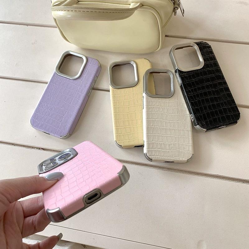 Alligator Leather Pattern Suitable for IPhone16 Mobile Phone Case All-inclusive 15promax Solid Color 14 Retro 13/12/11 Couple All-inclusive Anti-drop