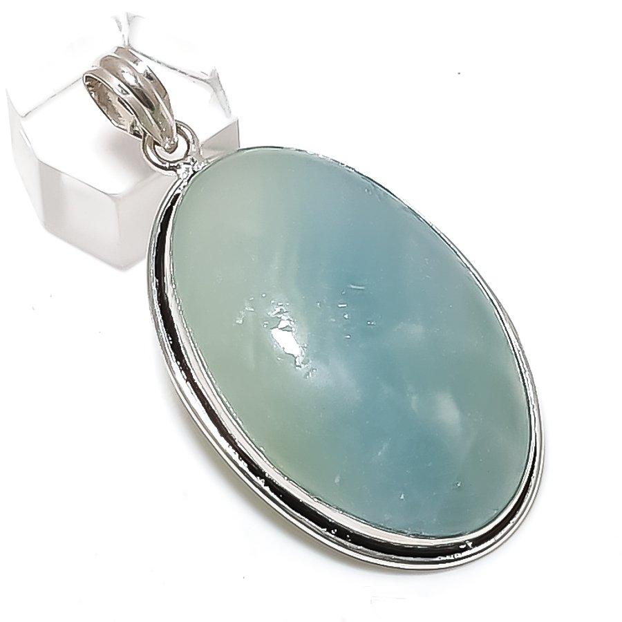 Aquamarine Gemstone Handmade 925 Sterling Silver Jewelry Pendant 2.36" p7A83
