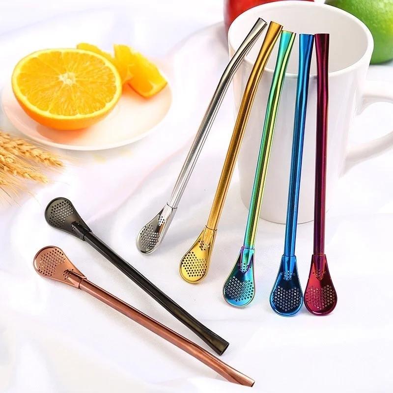 1 Pcs Multi-functional Fashion New Style High-grade Drinking Straws, Healthy Stainless Steel Straws & Stir Bar & Spoons