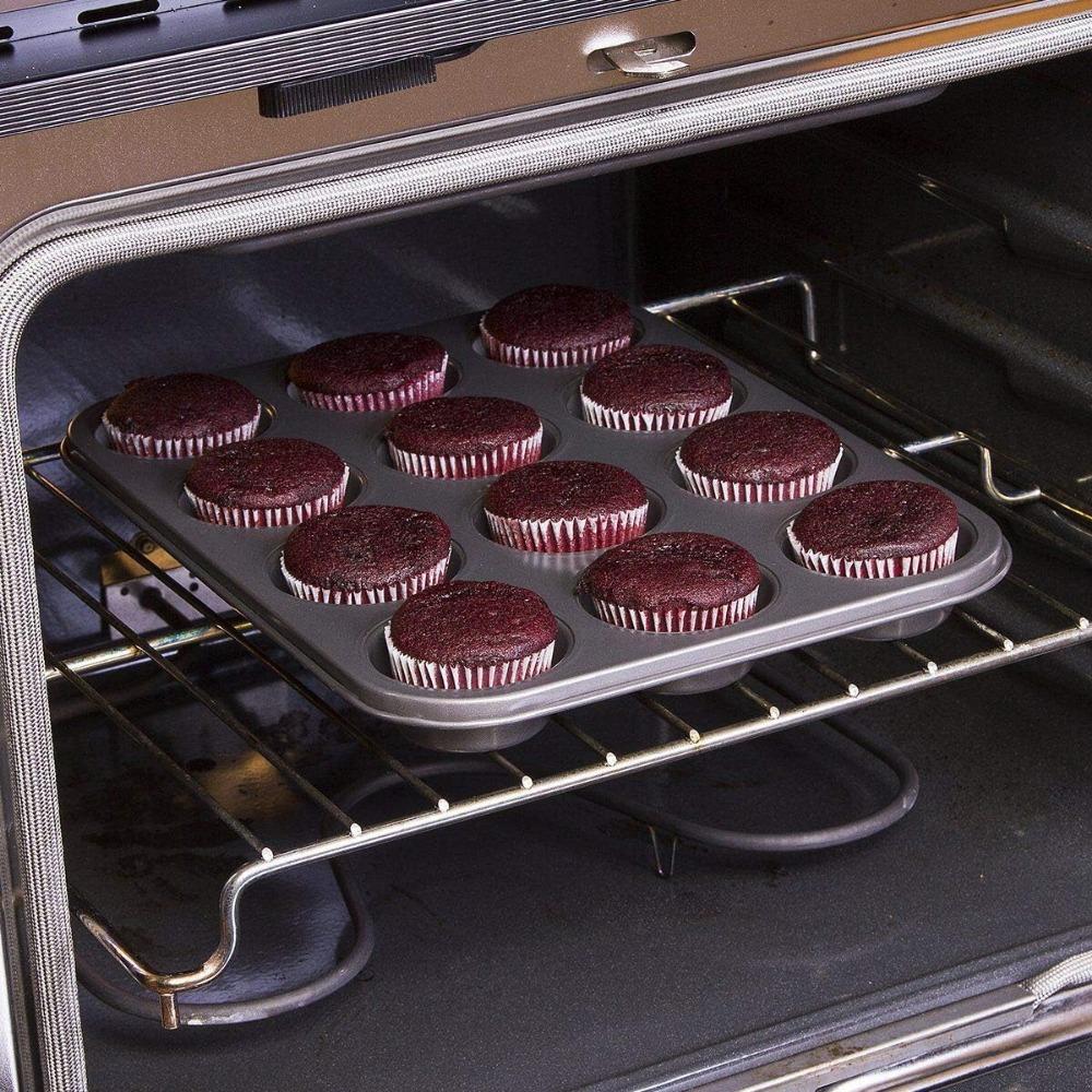 6 or12 Cups Nonstick Muffin and Cupcake Pan, Brownie Cake Pan, Carbon Steel bakeware for Oven Baking Gray