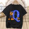 Paw Patrol Chase T-shirt for Children Cartoon Letter A-Z Tee Top Kawaii Round Collar Clothes Fashion Kids Black Clothing Gift