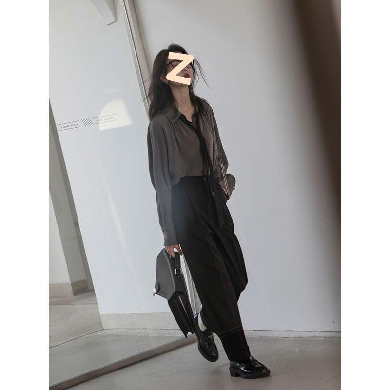 Damen Schlankmachende Lockere Bindebluse - Frühherbst Kühles Design