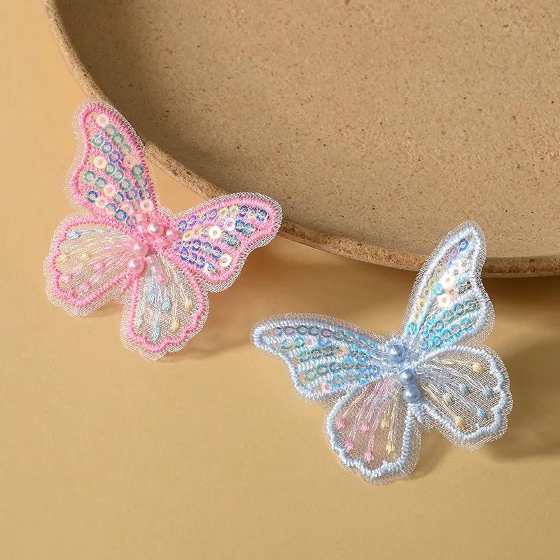 10/20pc Pearl Butterfly Lace Embroidered Wedding Clothes Jewelry Accessories Appliques For Sewing Supplies DIY Hair Clip