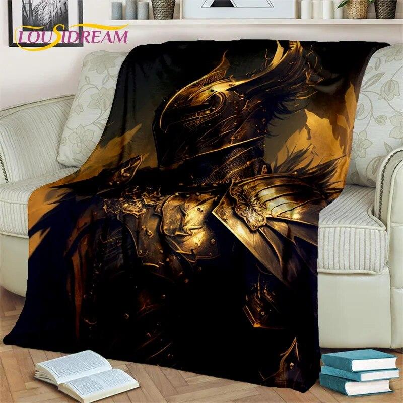 3D-Cartoon-Decke mit Kreuzrittern und Tempelrittern, schwarzer Ritter, weiche Überwurfdecke für Zuhause, Schlafzimmer, Bett, Sofa, Picknick, Reise, Decke für Kinder