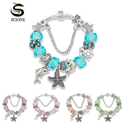 Marine Bracelet Jelly Large Crystal Beaded Bracelet Starfish Dolphin Bracelet