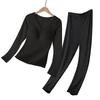 Women Thickened Fleece Thermal Underwear Set With Built In Chest Pad Slim Long Sleeve Top And Long Pants
