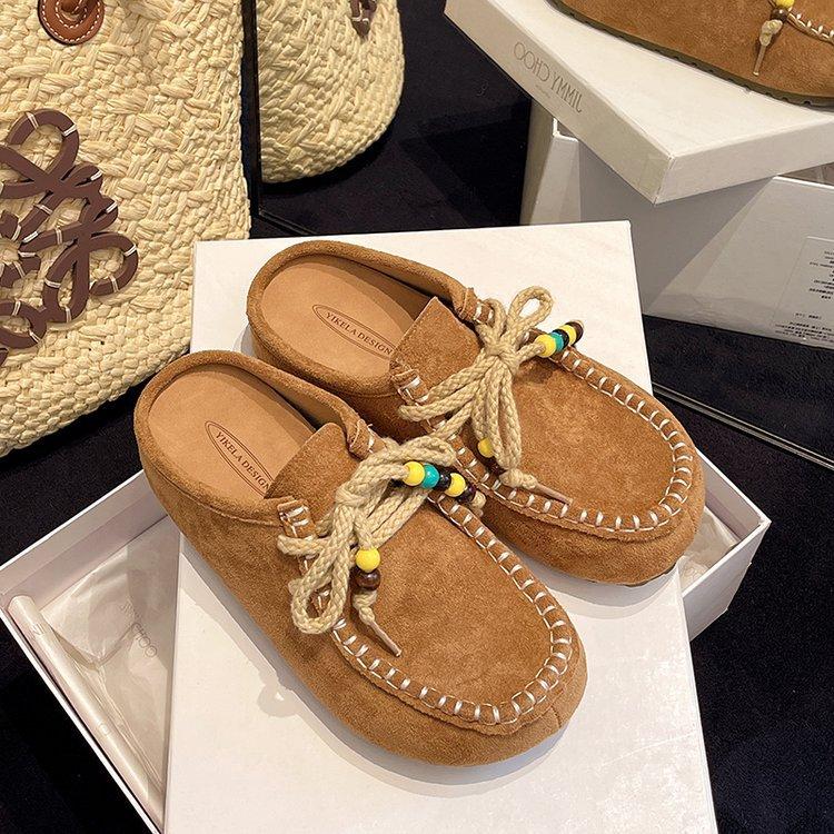 

Ретро босоножки Boken на скрытой платформе, с открытым носком, женские летние, для улицы, новинка 2025 года, мюли на толстой подошве на одной педали 40 верблюд