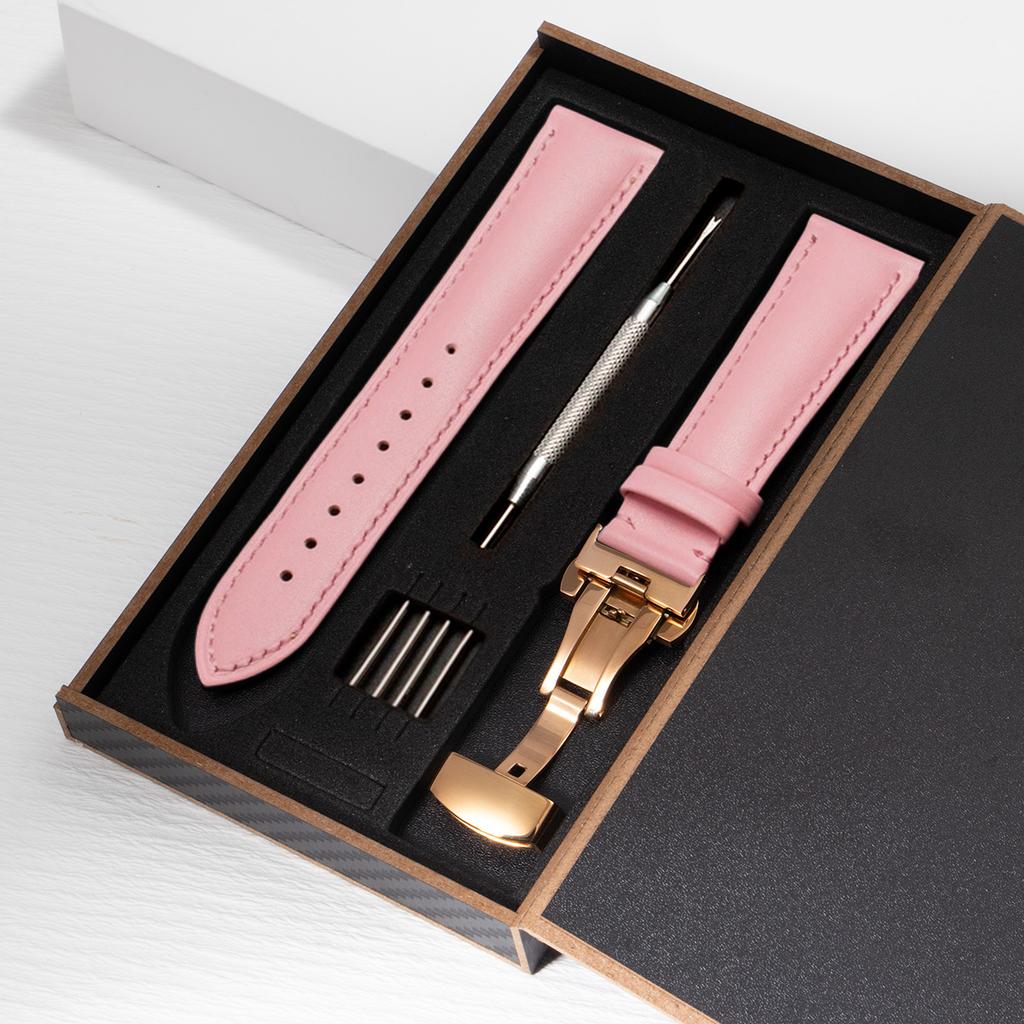 2026 Leder-Uhrenarmband 18mm 20mm 22mm Uhrenarmband Automatisches Schmetterlingsverschluss Herren und Damen Business mit Box Armband