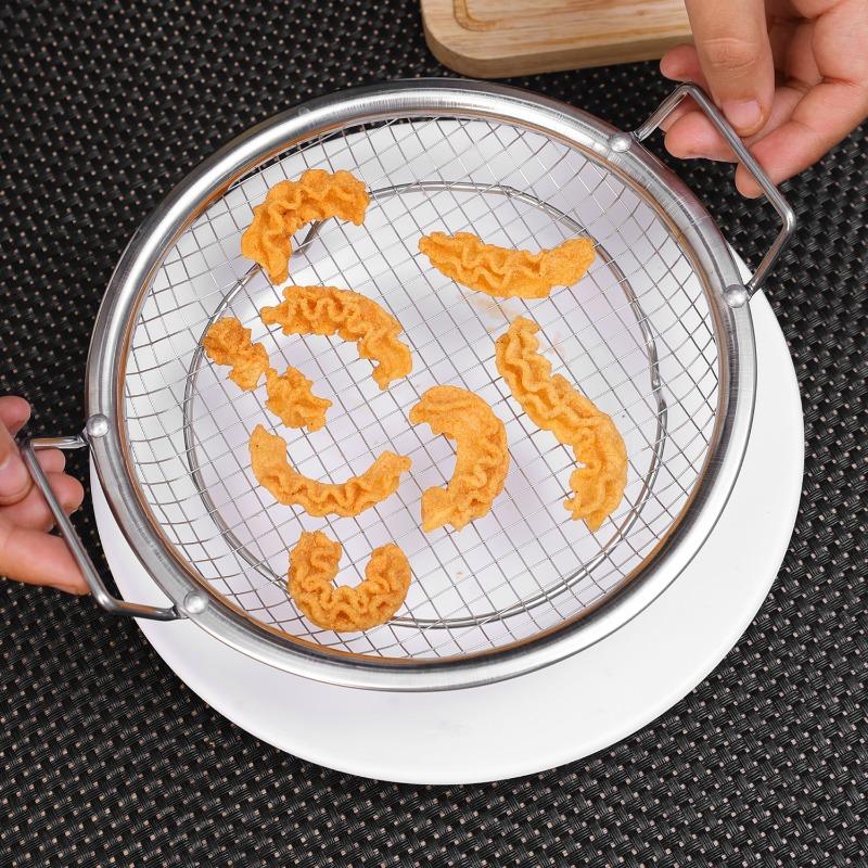 Strecurătoare de prăjit din oțel inoxidabil Filtru de ulei Coșuri de scurgere cu urechi duble Filtru cu mâner Instrumente de bucătărie Strecurătoare pentru cartofi prăjiți