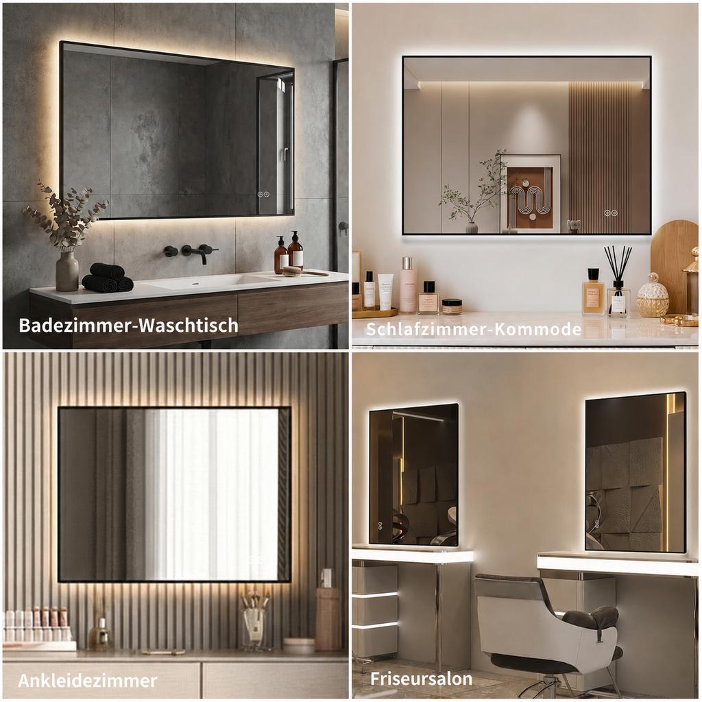 LED Bathroom Mirror 50x70 Cm with Aluminum Frame, Backlit, Anti-fog, 3 Light Colors, Continuously Dimmable, Memory Function, 5 Mm Copper-free Silver