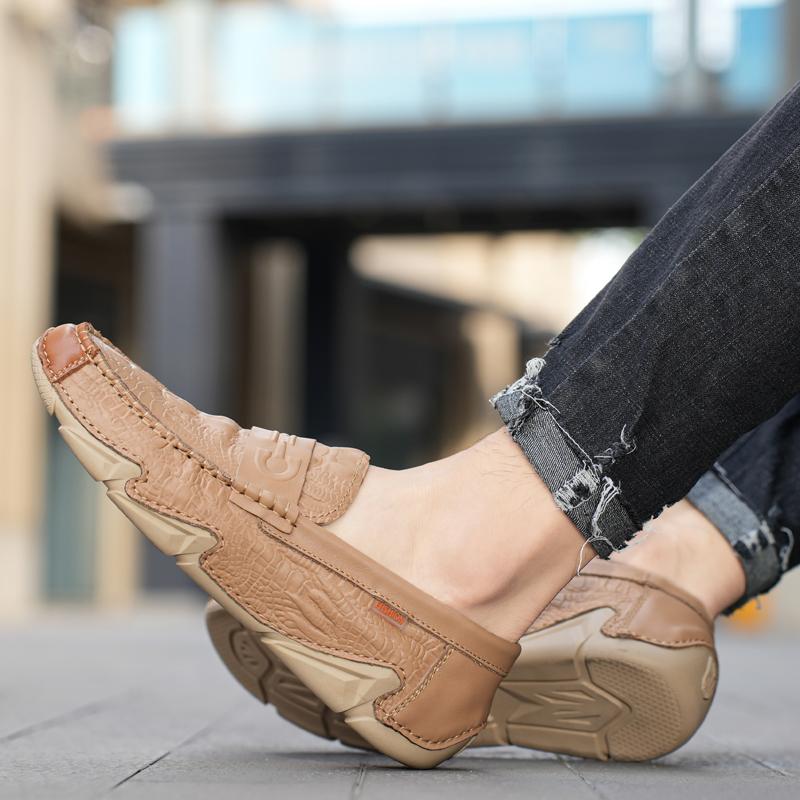 Fashion Fashion Men's Hiking Casual Leather Shoes Luxury Outdoor Flats Soft Men Loafers Handmade Moccasins Breathable Slip on Boat Shoes