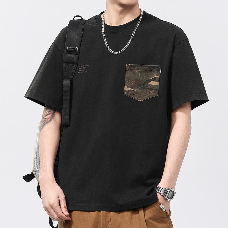 Japanese Heavy Camouflage Pocket T-shirt 230g Round Neck Short-sleeved T-shirt Men's Round Neck T-shirt Short-sleeved