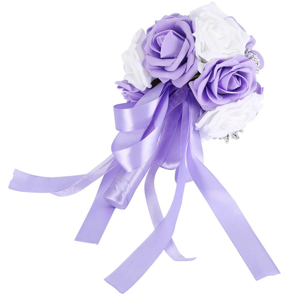 Artificial Bridal Bouquet Flowers for Wedding Decorations Props Accessories (Purple)