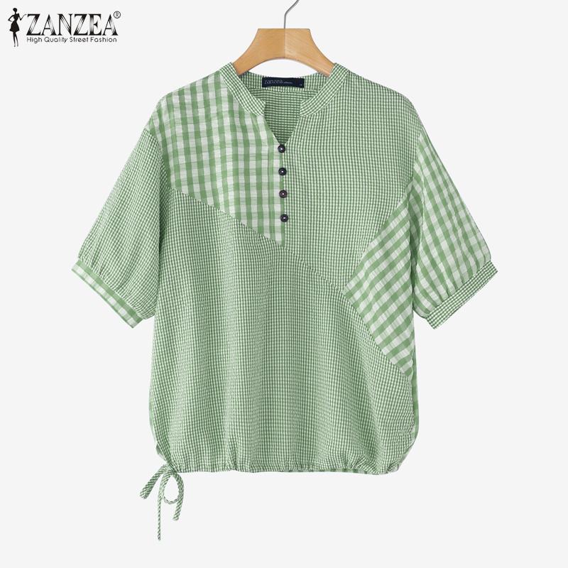 

ZANZEA Жіноча літня блузка з V-подібним вирізом, повсякденна, з принтом у смужку, з коротким рукавом 5XL червоний